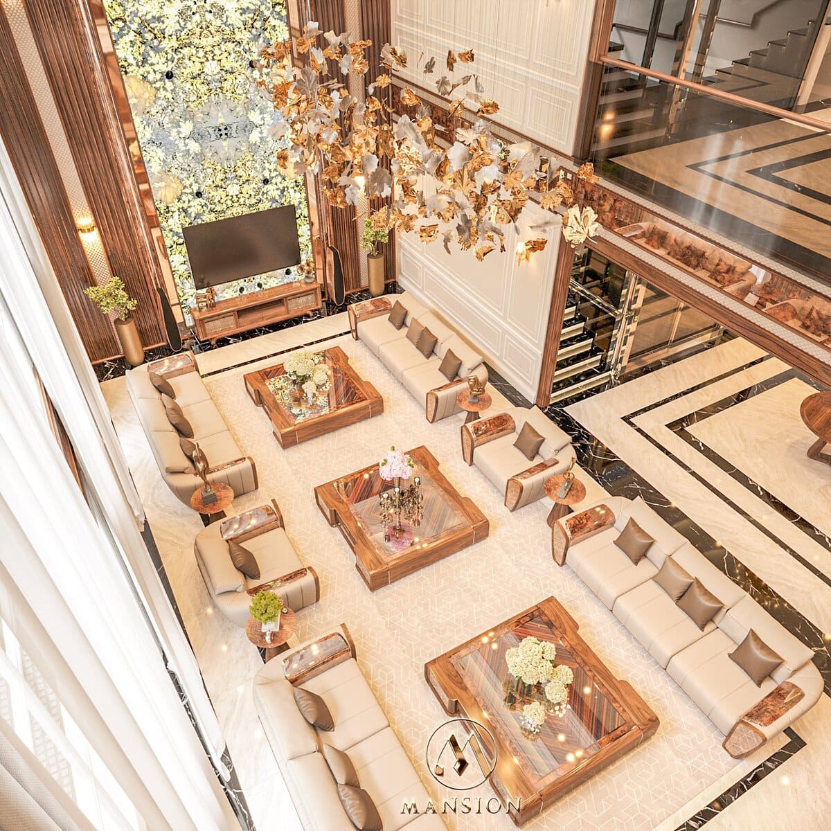 Thiết kế nội thất gỗ óc chó miễn phí - Phối cảnh 3D | Mansion