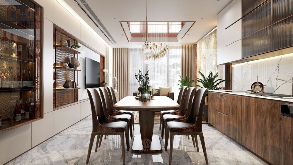 [Tổng hợp] ý tưởng thiết kế phòng bếp gỗ óc chó ấn tượng