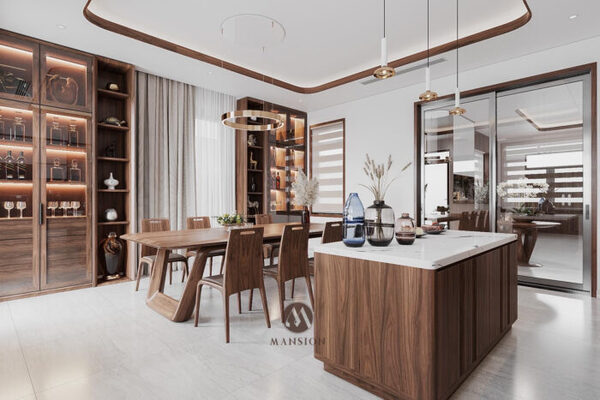 [Tổng hợp] ý tưởng thiết kế phòng bếp gỗ óc chó ấn tượng