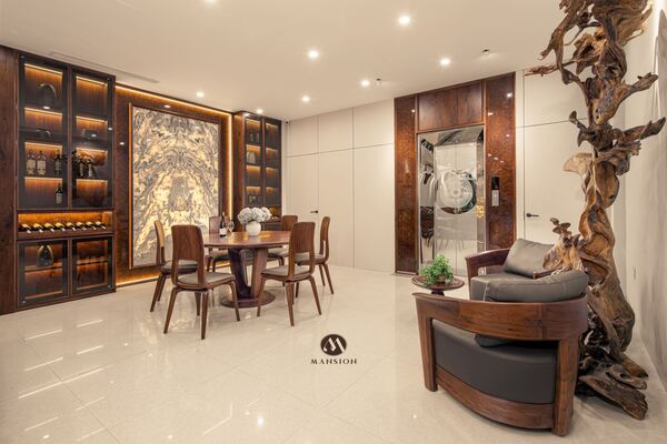 Bàn ghế ăn gỗ óc chó cho phòng khách sang trọng