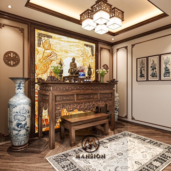 Phong thủy phòng thờ gỗ óc chó