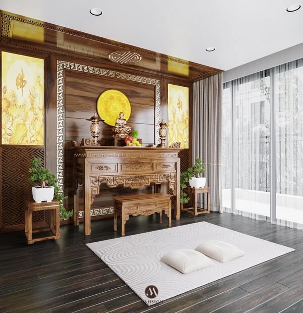 Phong thủy phòng thờ gỗ óc chó