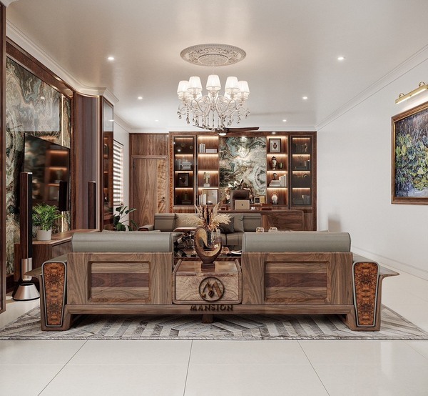 Sofa gỗ óc chó – trung tâm phòng khách cao cấp