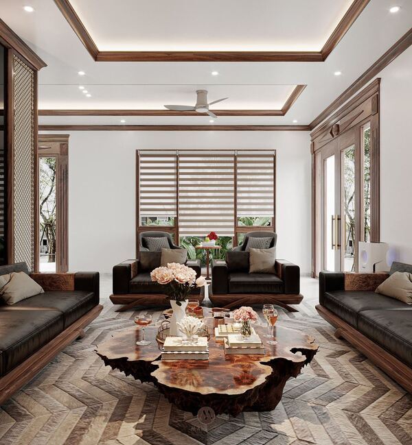 Sofa gỗ óc chó – trung tâm phòng khách cao cấp
