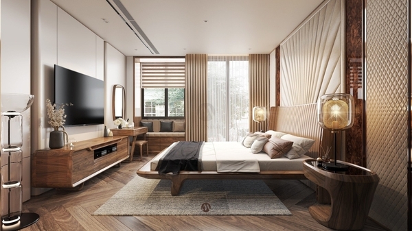 Thiết kế nội thất gỗ óc chó phòng ngủ cuốn hút